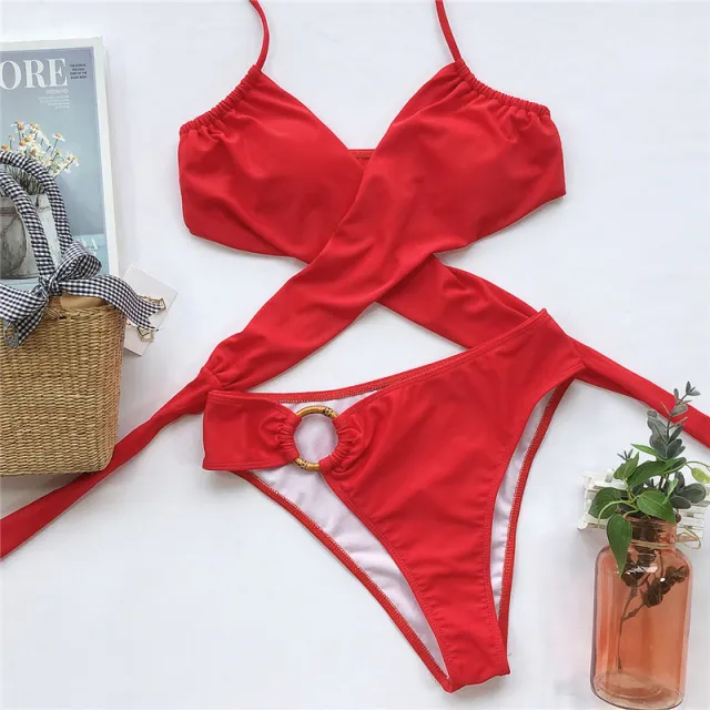 Lace up split leopard bikini Leopard - Shop at LoveMi