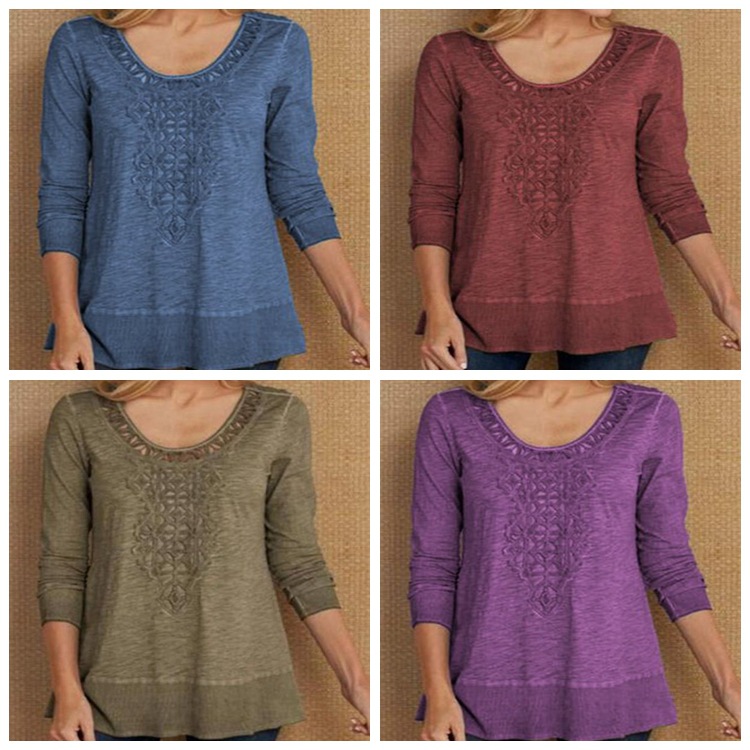 Crocheted hollow pullover long sleeve T-shirt