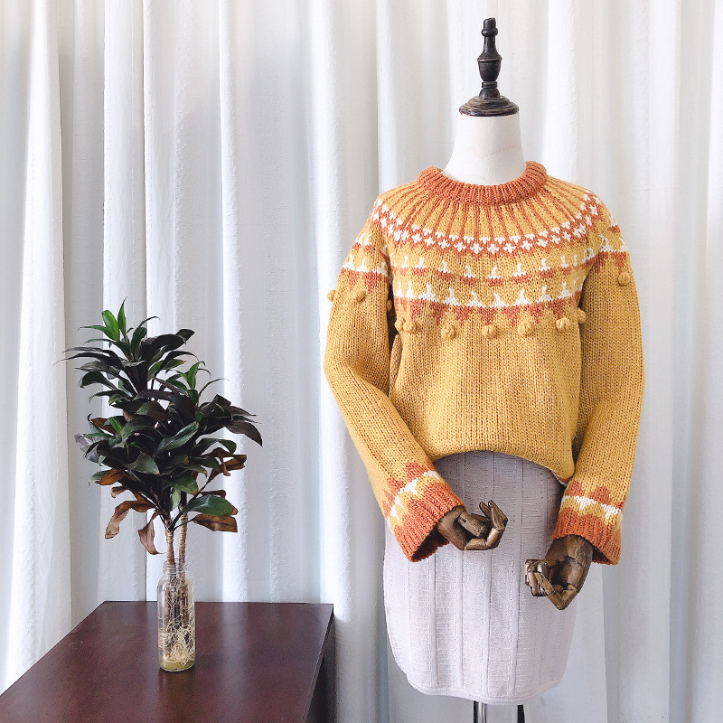 Japanese sweater loose vitality girl ball wool pullover
