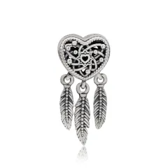 Hollow Love Dream Catcher Pendant - Silver - View 1
