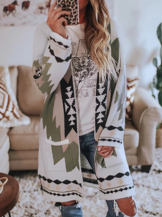 Winter Women's Long Sleeve Printed Jacket Coat