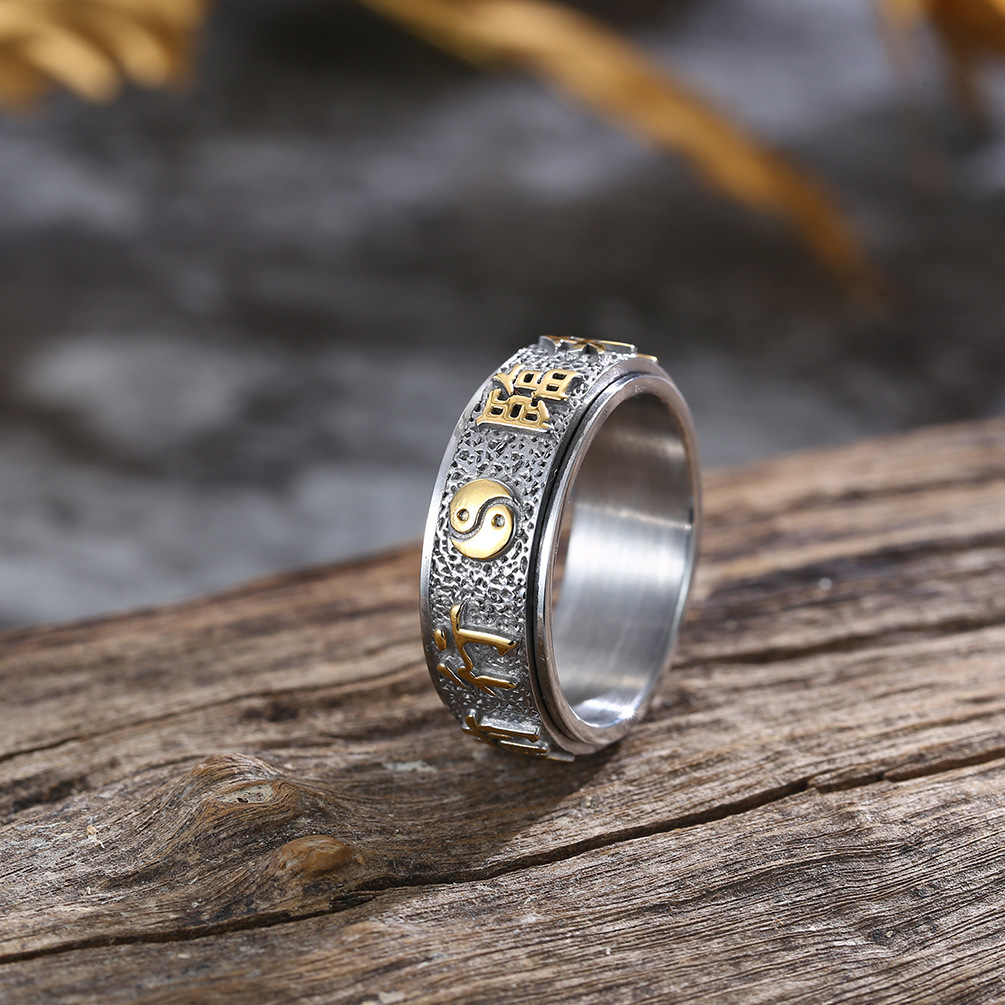 Titanium steel nine-character mantra ring