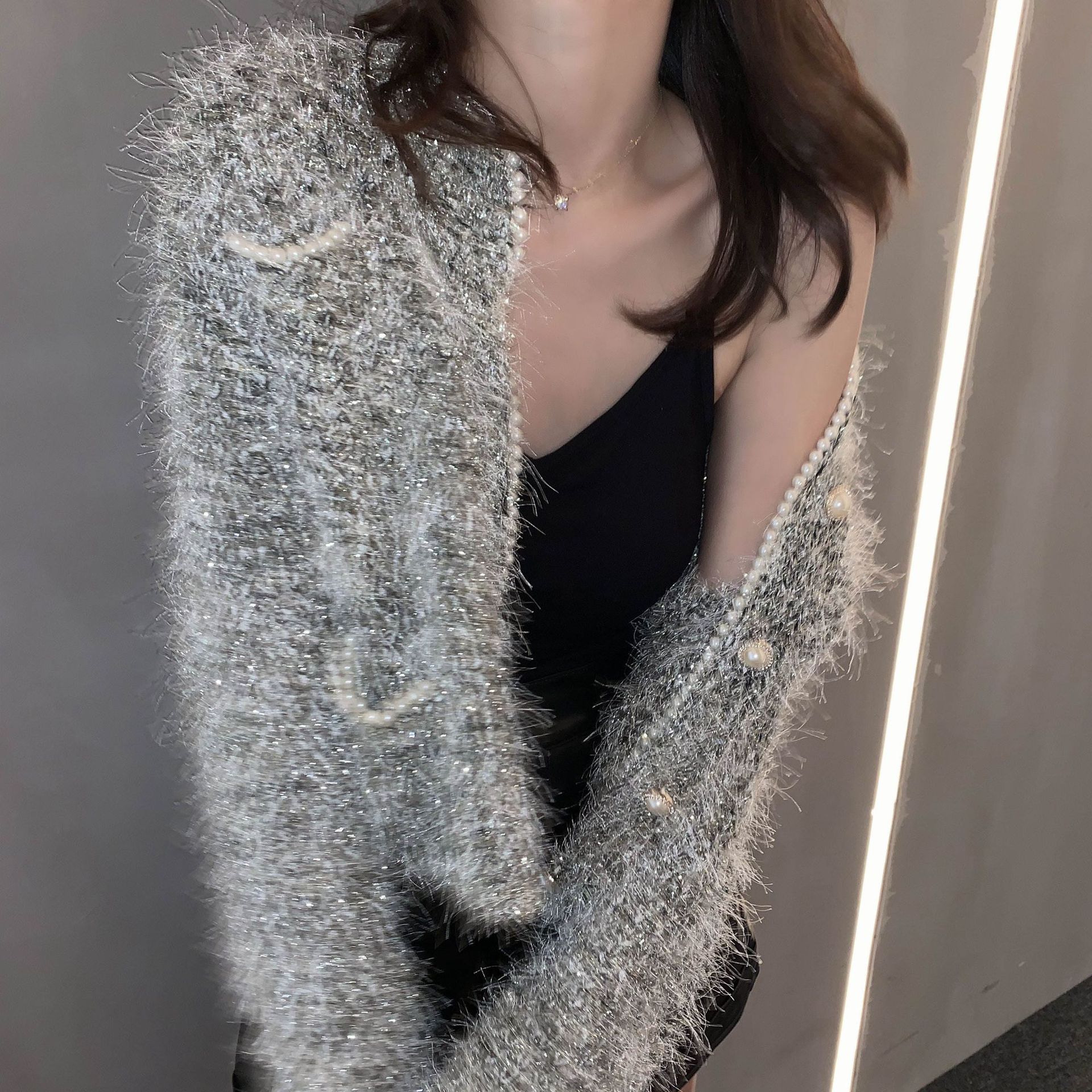 Pearl bright silk cardigan sweater