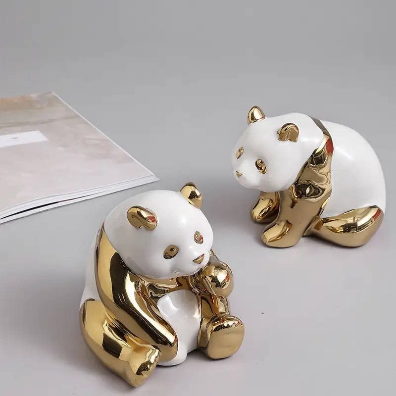 Golden panda ceramic ornaments