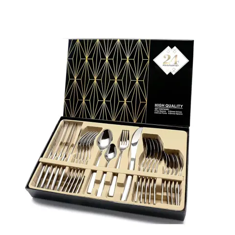24 PCS Flatware Set Cutlery Dinnerware Spoon Knives Gift