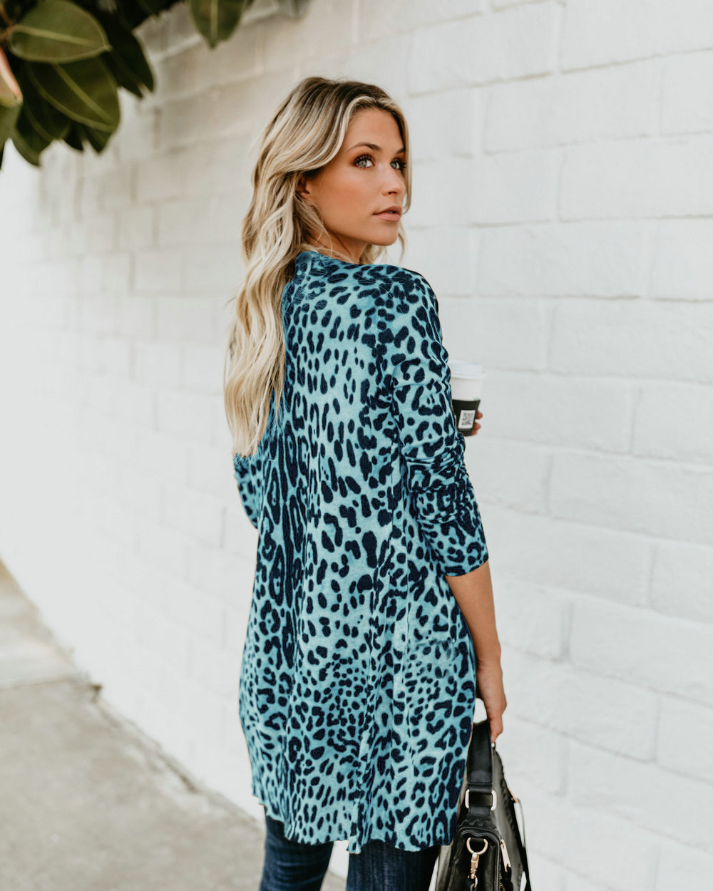 Sexy V neck long sleeve button leopard print jacket Blue - Shop at LoveMi