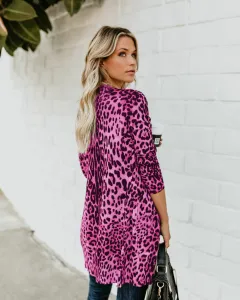Sexy V-neck long sleeve button leopard print jacket - Purple - View 1