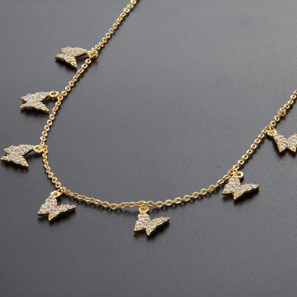Butterfly inlaid zircon necklace