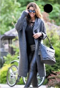 NEW Women's Baggy Cardigan Coat Tops Ladies Chunky Knitted Sweater Jumper Hood - Grey - View 1