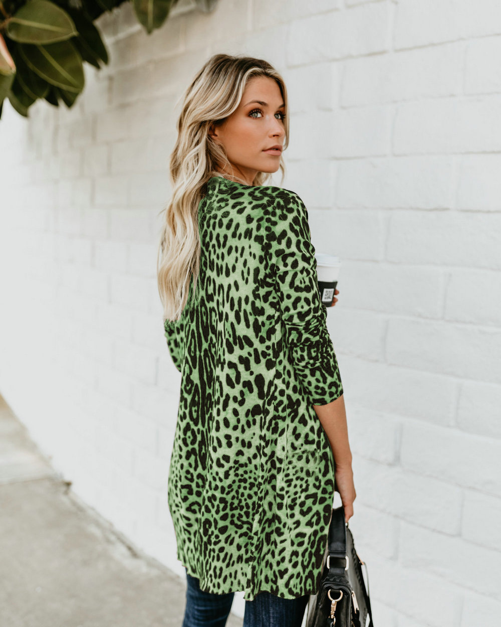 Sexy V neck long sleeve button leopard print jacket Green - Shop at LoveMi