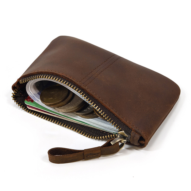 Cowhide zipper coin purse