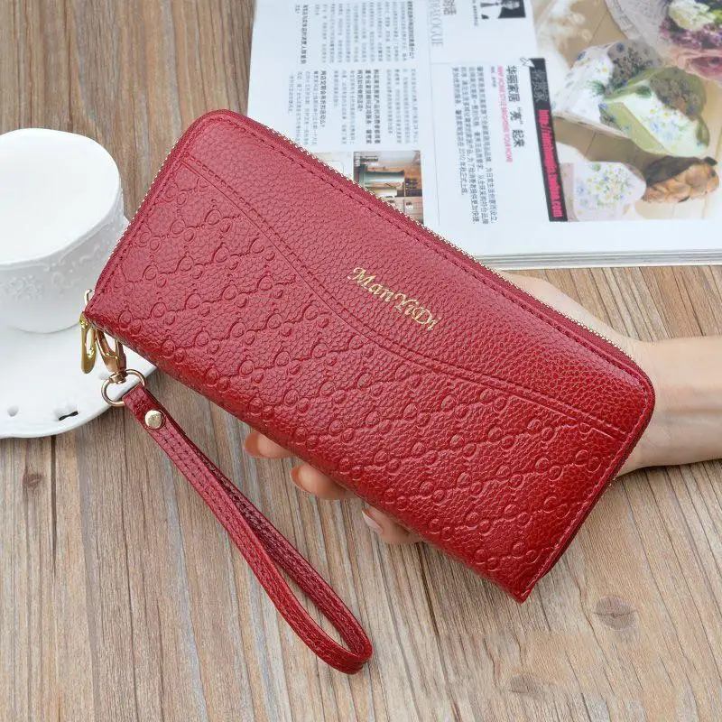 Women's Long Zipper Wallet with Wrist Strap — 2, Red