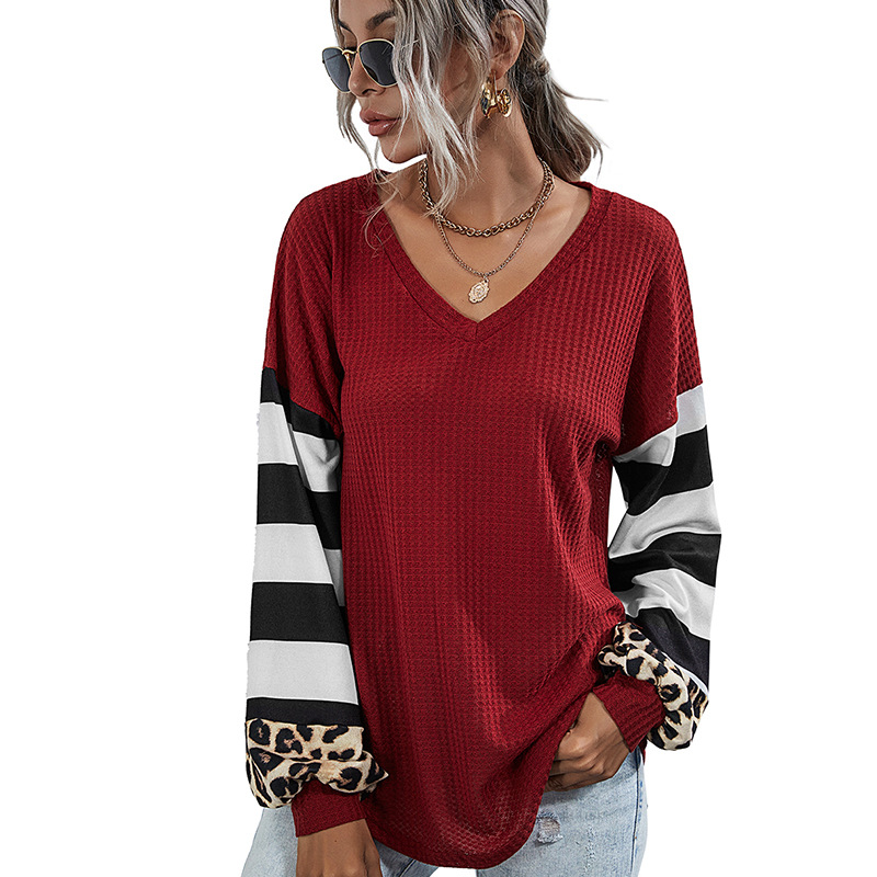 Women's striped stitching T-shirt