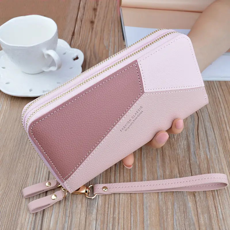 Women's Long Zipper Wallet with Wrist Strap — 3, Pink