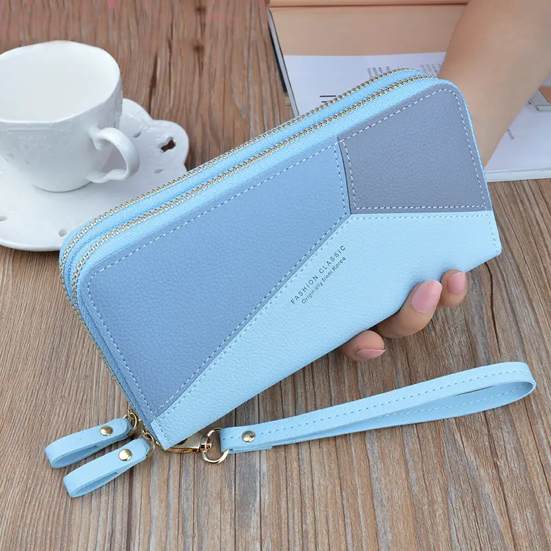 Women's Long Zipper Wallet with Wrist Strap — 3, Blue