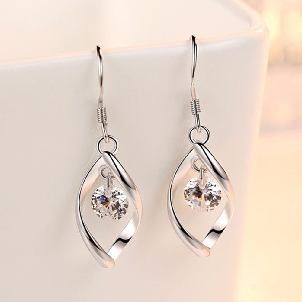 Sterling silver twisted diamond ear silver jewelry