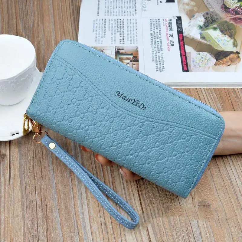 Women's Long Zipper Wallet with Wrist Strap — 2, Blue