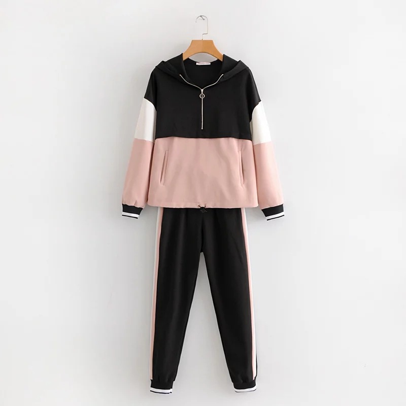 Women's big pocket color matching suit