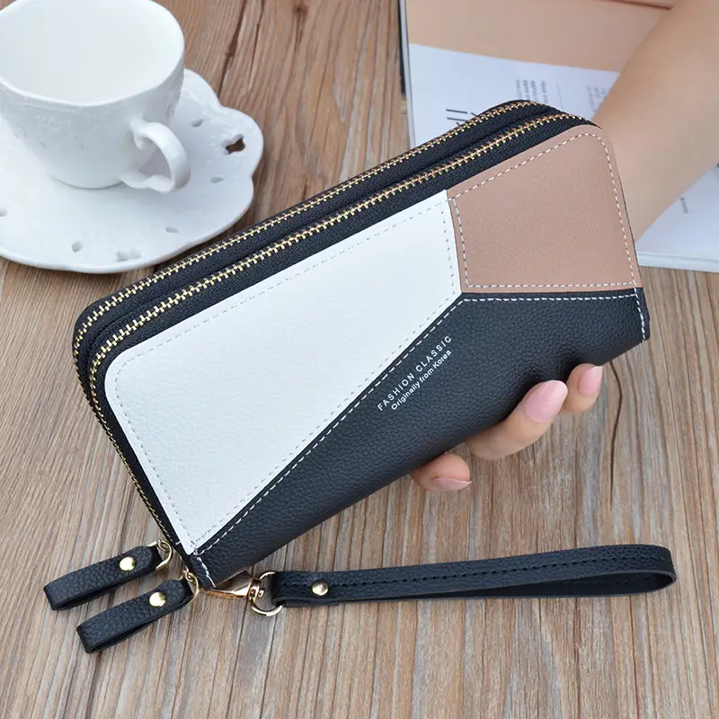 Women's Long Zipper Wallet with Wrist Strap — 3, Black