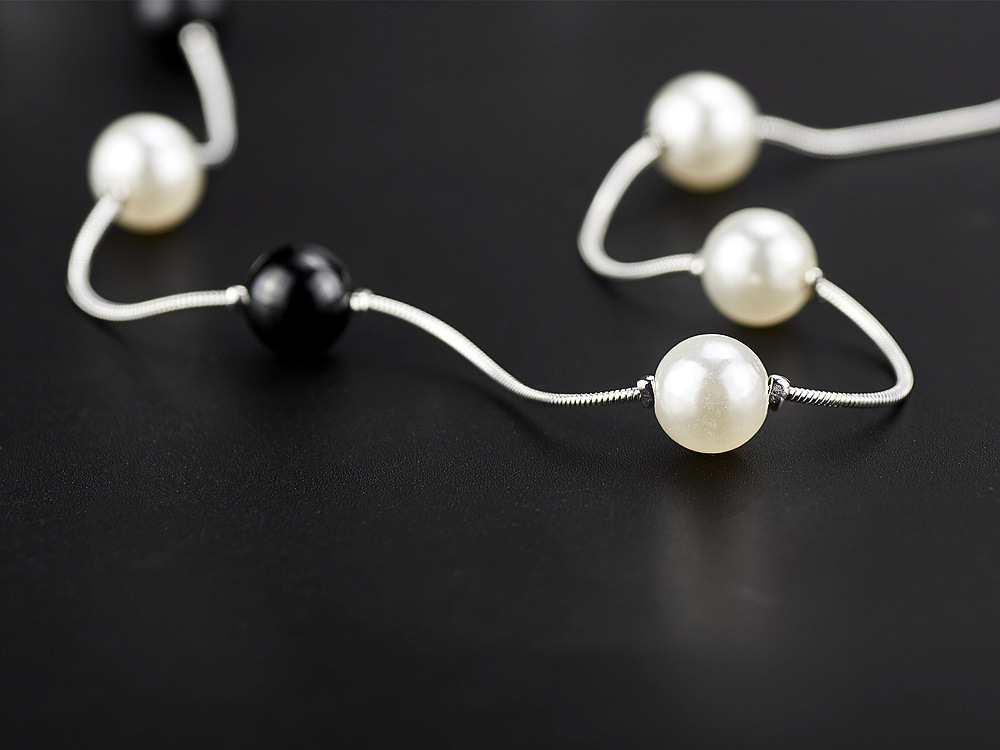 Titanium steel snake bone chain pearl necklace