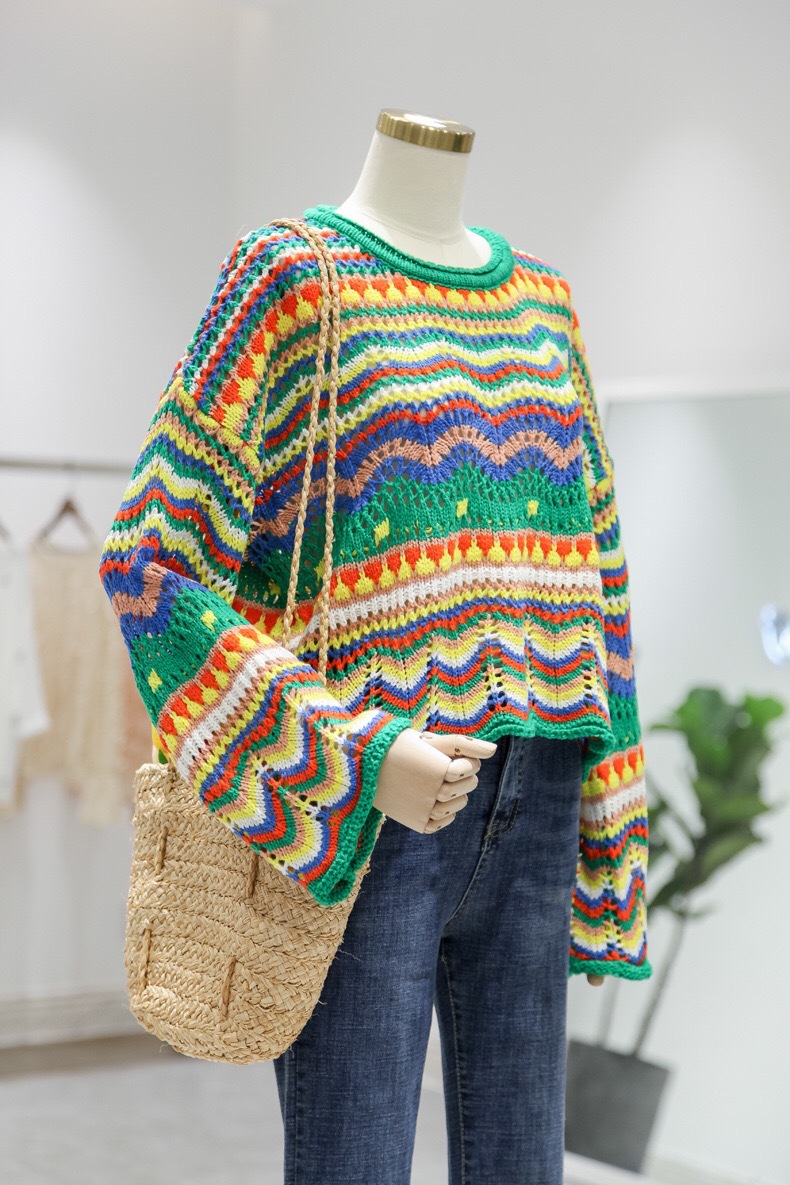 Long sleeve pullover rainbow sweater