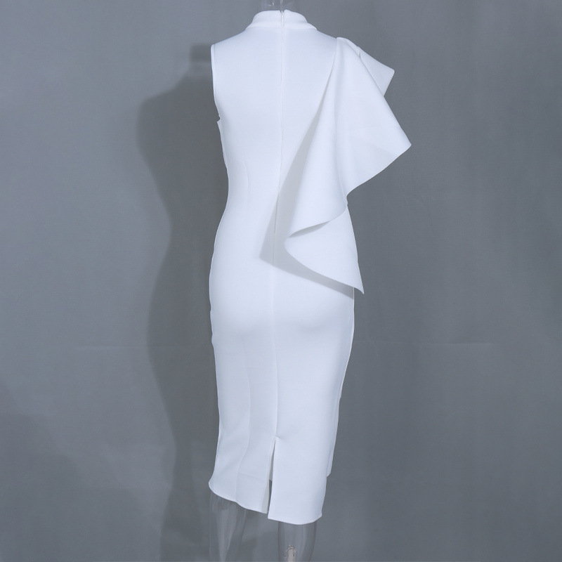 Ruffled space cotton mid-length dress