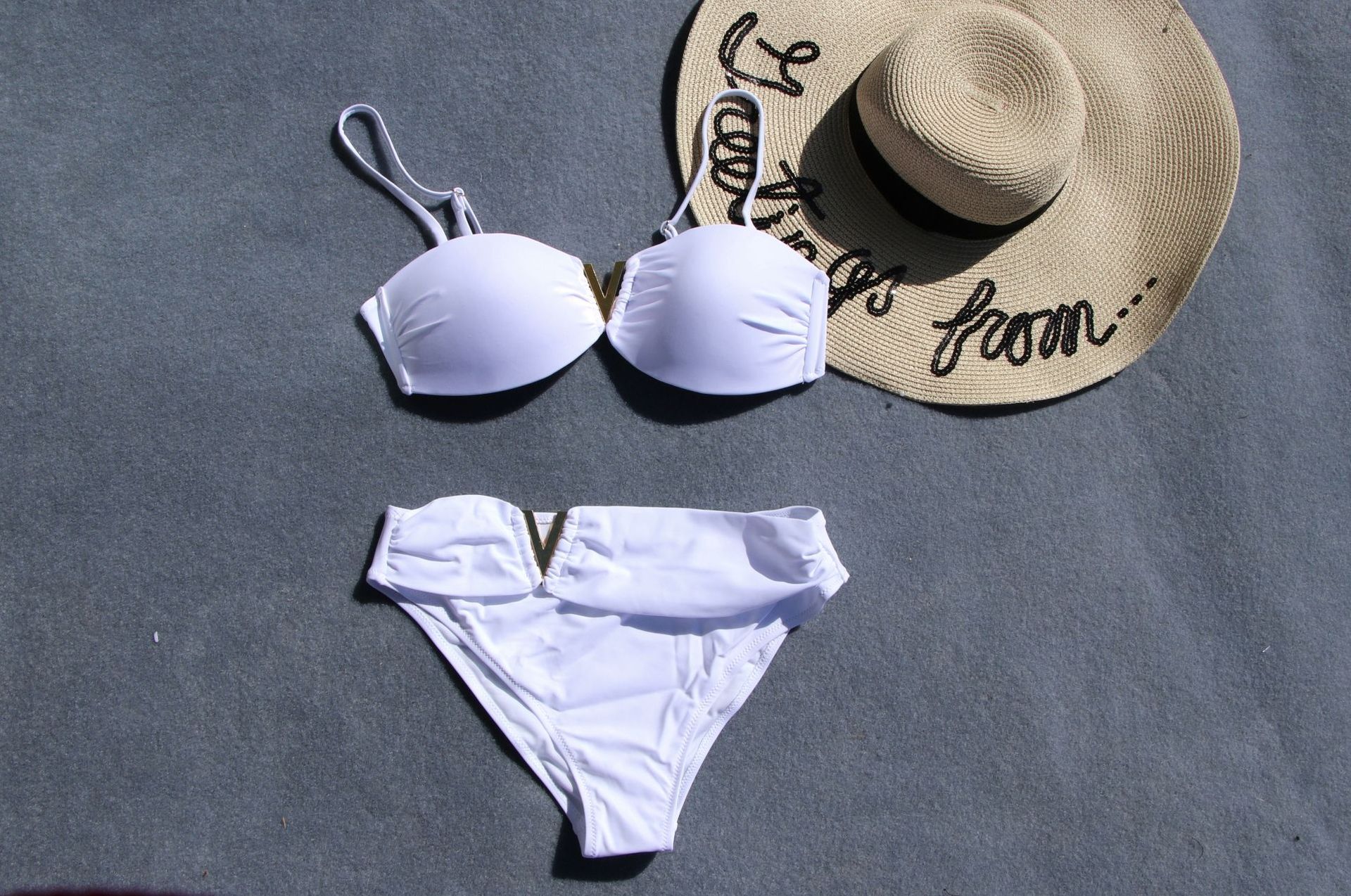 Metal solid color split bikini