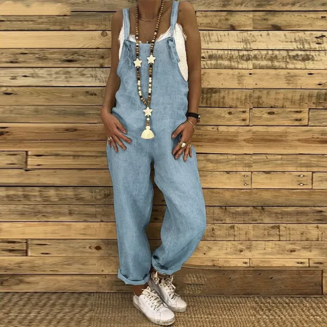 Loose suspender jumpsuit plus size overalls Sky Blue - Shop at LoveMi