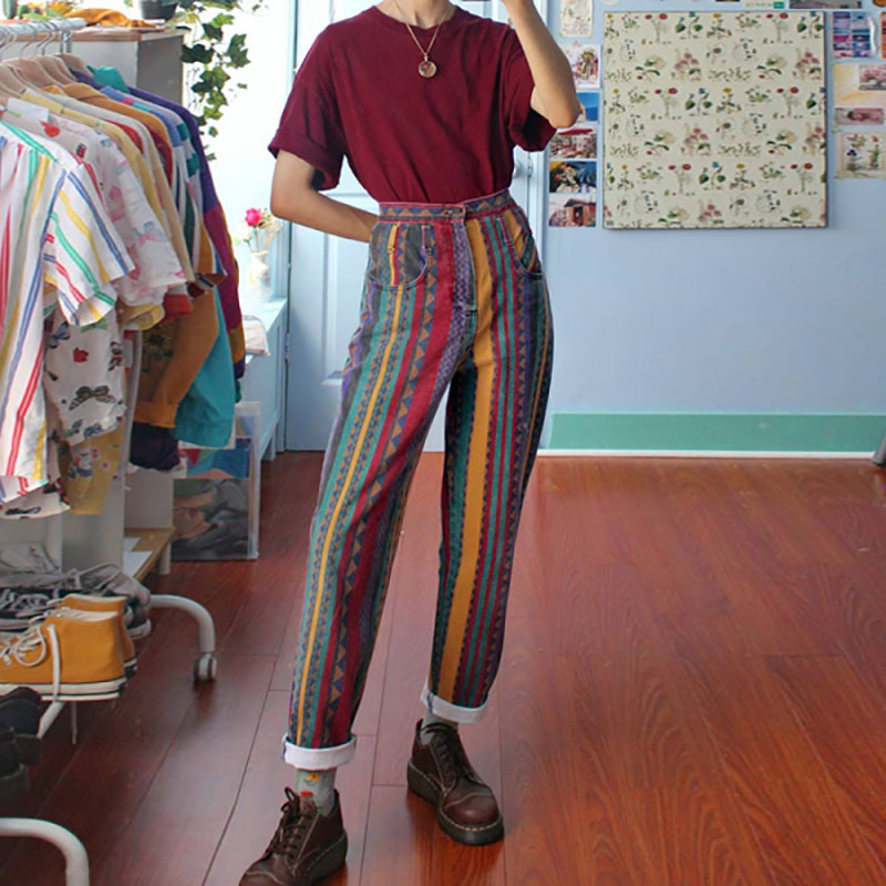 Fashion And Comfort Multicolor Striped Slacks