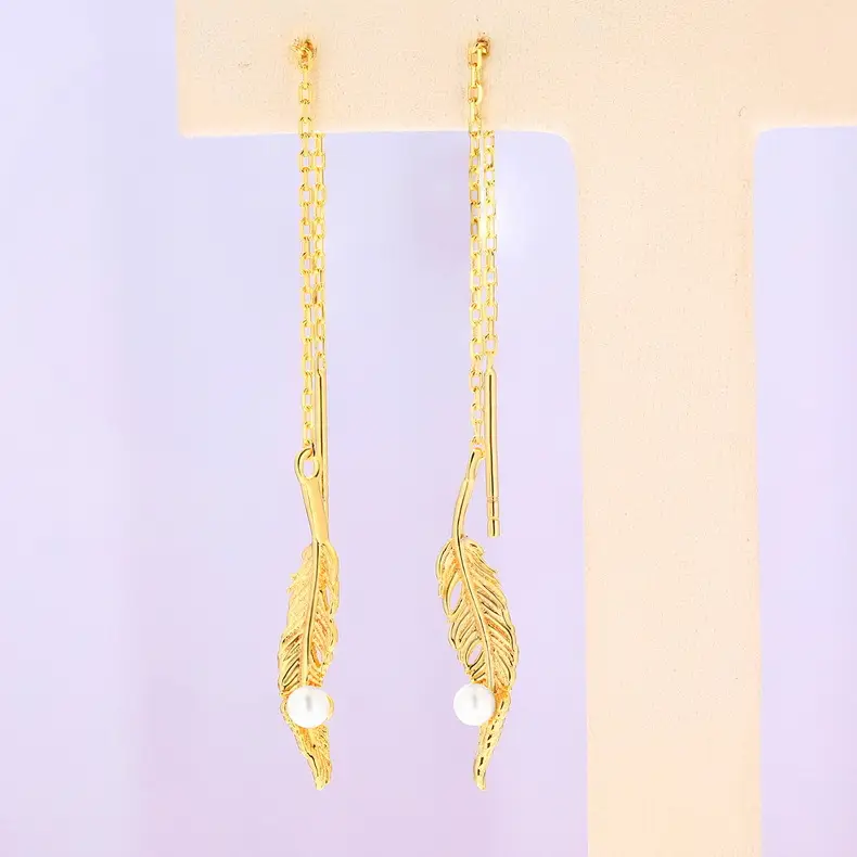 925 silver pearl feather earrings