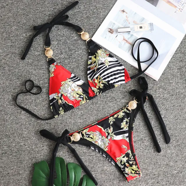 Metallic print strappy bikini Photo Color S - Shop at LoveMi