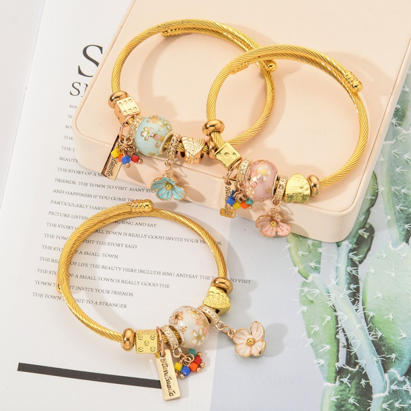 Korean gold stainless steel ceramic bead bracelet