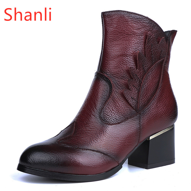 First layer cowhide single boots Red - Shop at LoveMi