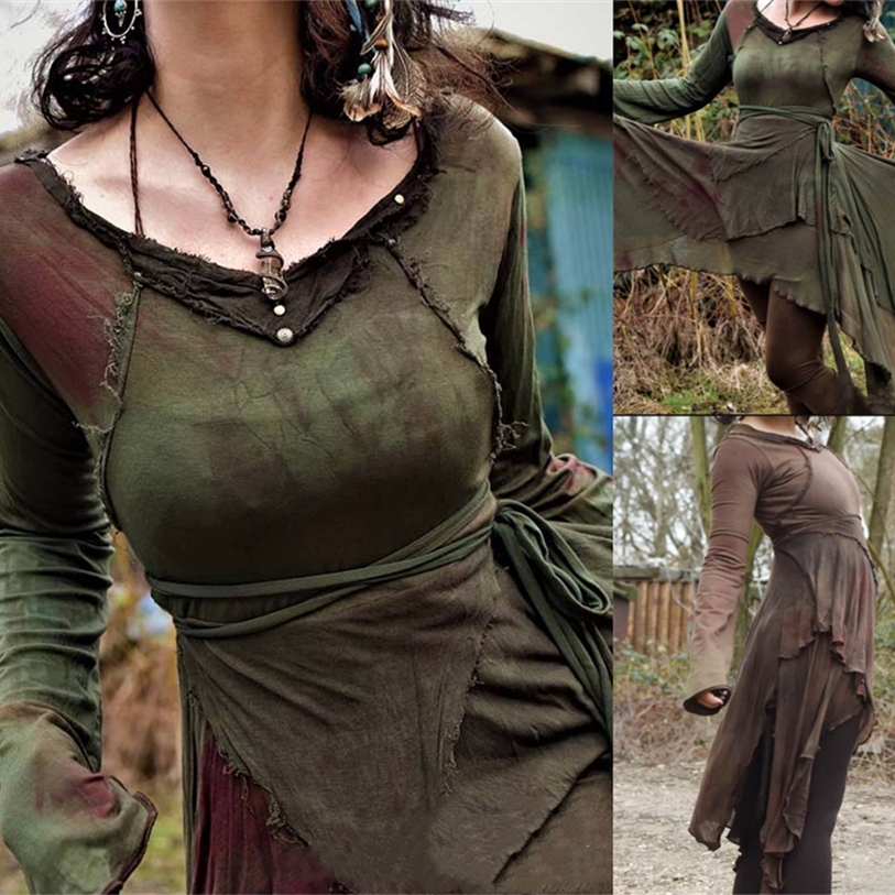 Long sleeve V-neck irregular skirt dress