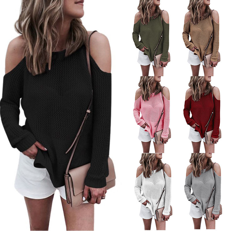 Round neck halter neck strapless hollow knit sweater