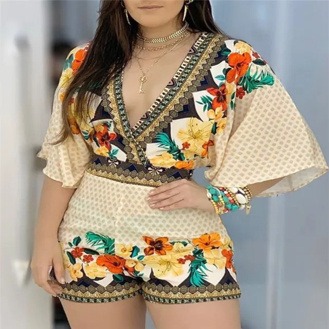 Partially printed deep V jumpsuit Skin - Shop at LoveMi