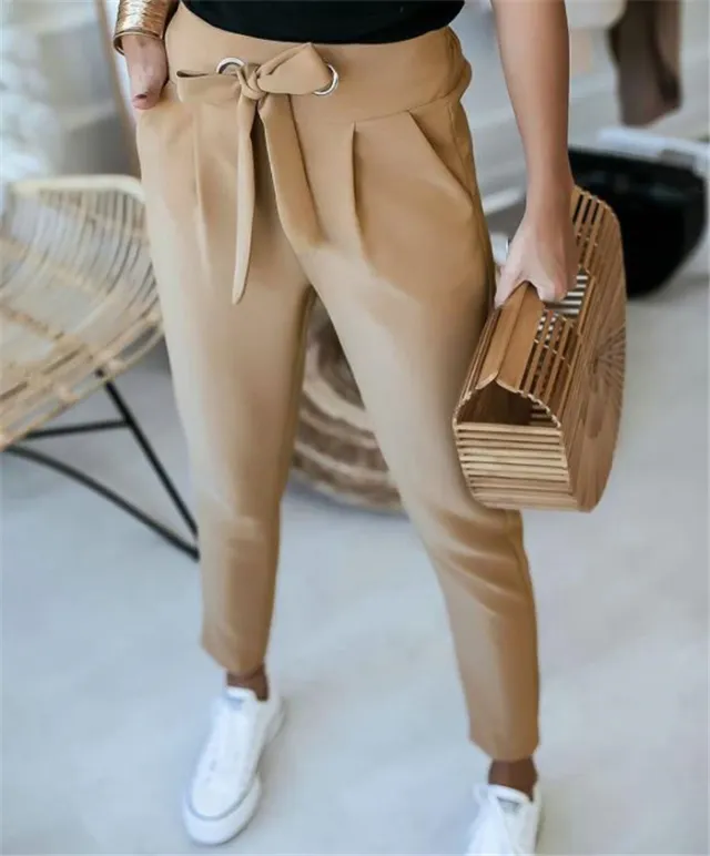 England Women Summer Solid Color Pencil Pants Khaki - Shop at LoveMi