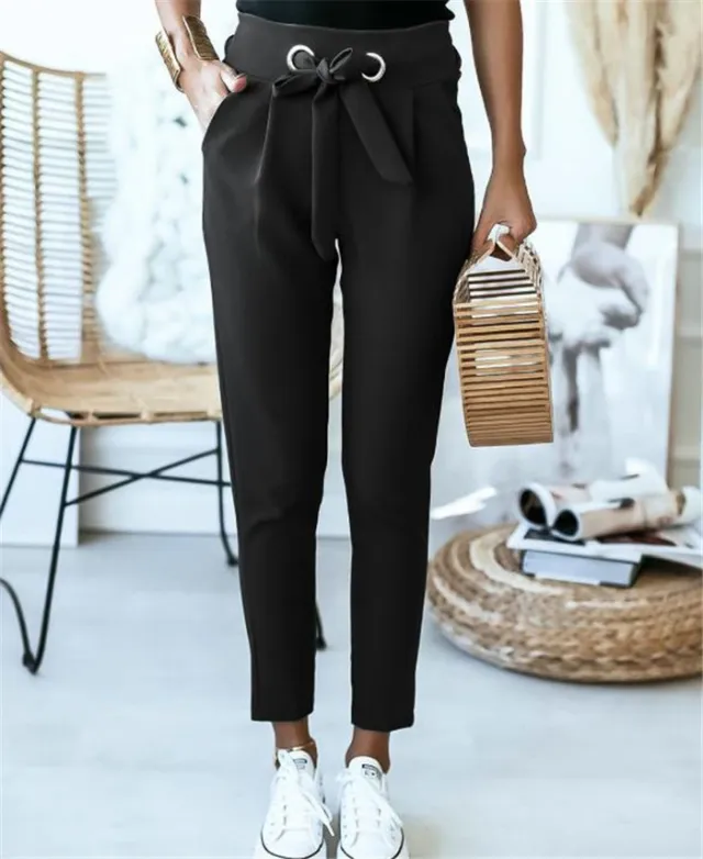 England Women Summer Solid Color Pencil Pants Black - Shop at LoveMi