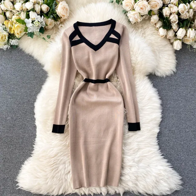 Base skirt knitted dress Khaki - Shop at LoveMi