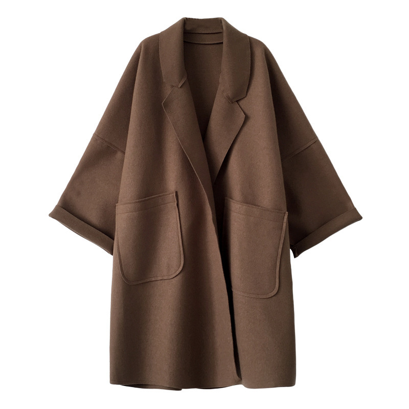 Mid-length large size cocoon woolen coat