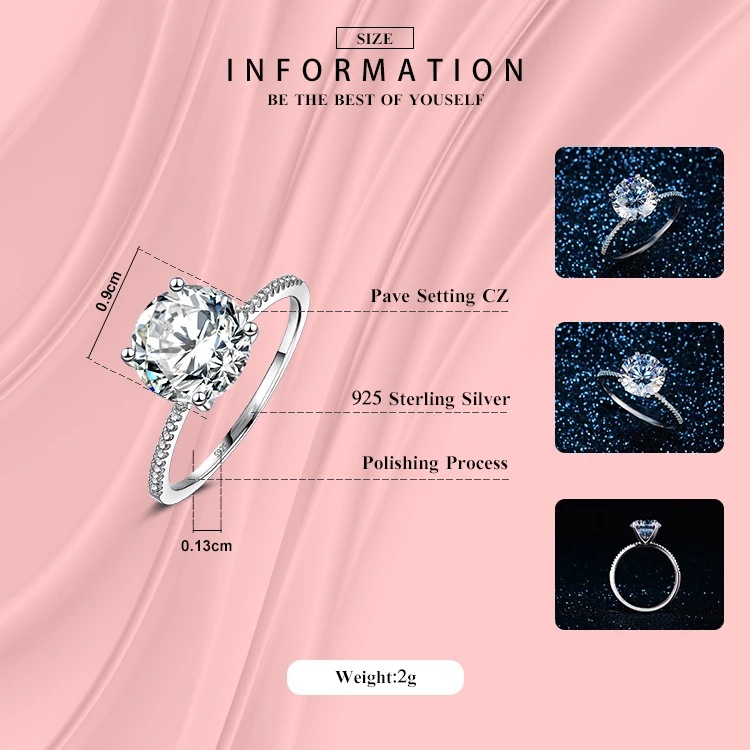 Six prongs 2.75 carat simulation diamond ring