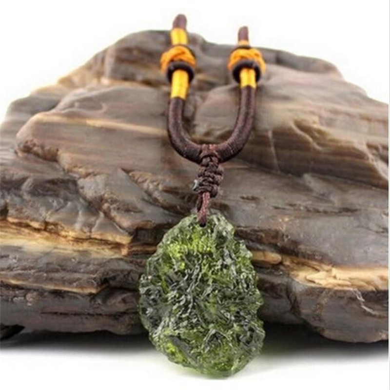 Rough green meteorite jewelry necklace
