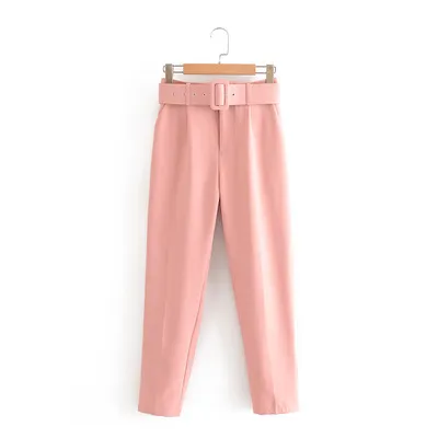 Belt accessories high waist slacks Pink - Shop at LoveMi