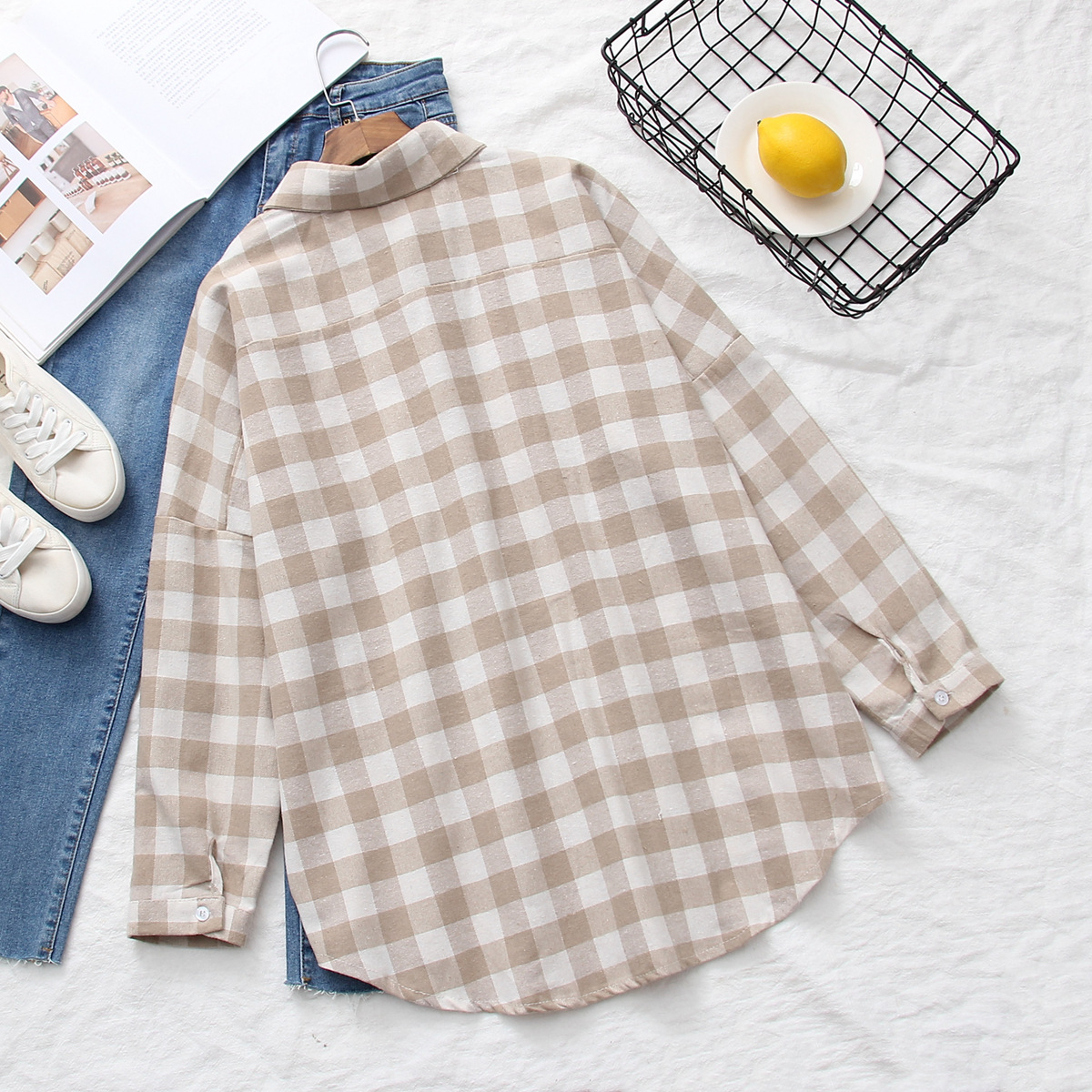 Japanese plaid lapel shirt