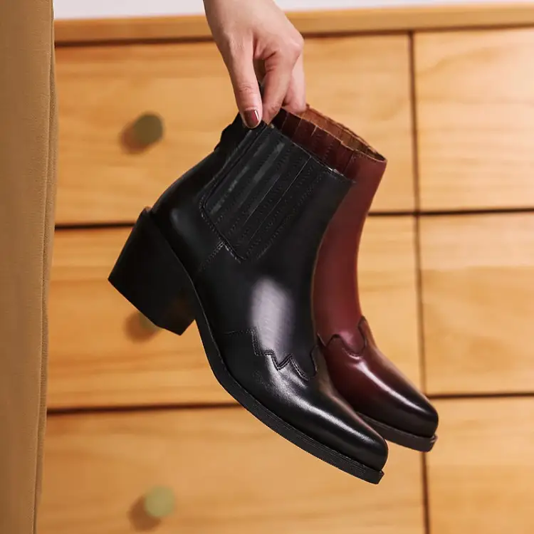 Leather Boots Women Genuine Pointed Toe