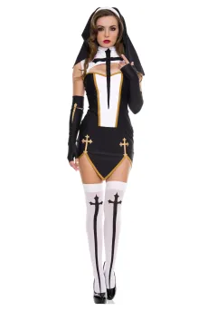 Sexy Bad Habit Nun Costume Religious Sister Fancy Dress - Black - View 1