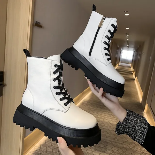 Motorcycle boots platform black short boots Black - Shop at LoveMi