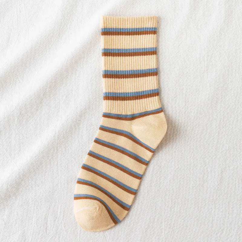 Breathable stockings plaid cotton socks - Khaki