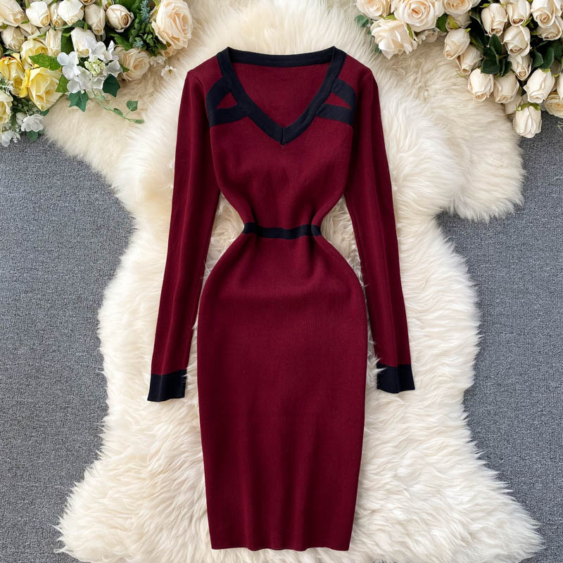 Base skirt knitted dress Wine Red - Shop at LoveMi
