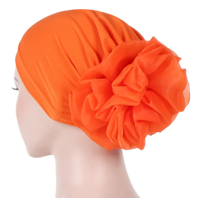 Monochrome large flower bandana hat Orange - Shop at LoveMi